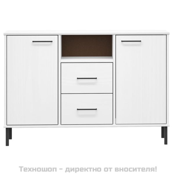 Бюфет с метални крака бял 113x40x77 см масивно дърво OSLO