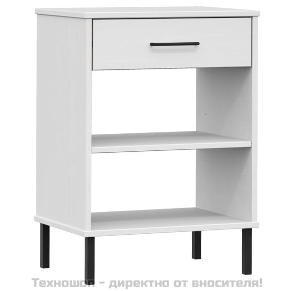 Конзолно шкафче с метални крака бяло бор масив OSLO