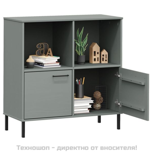 Библиотека с метални крака сива 90x35x90,5 см дърво масив OSLO