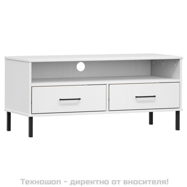 ТВ шкаф с метални крака бял бор масив OSLO