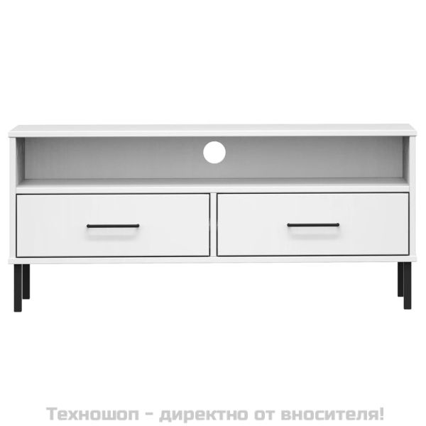 ТВ шкаф с метални крака бял бор масив OSLO