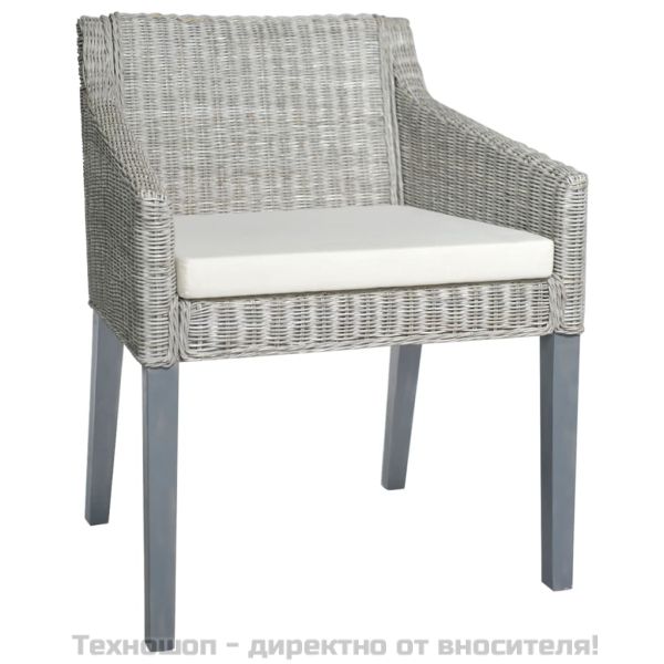 Трапезни столове с възглавници 2 бр сиви естествен ратан