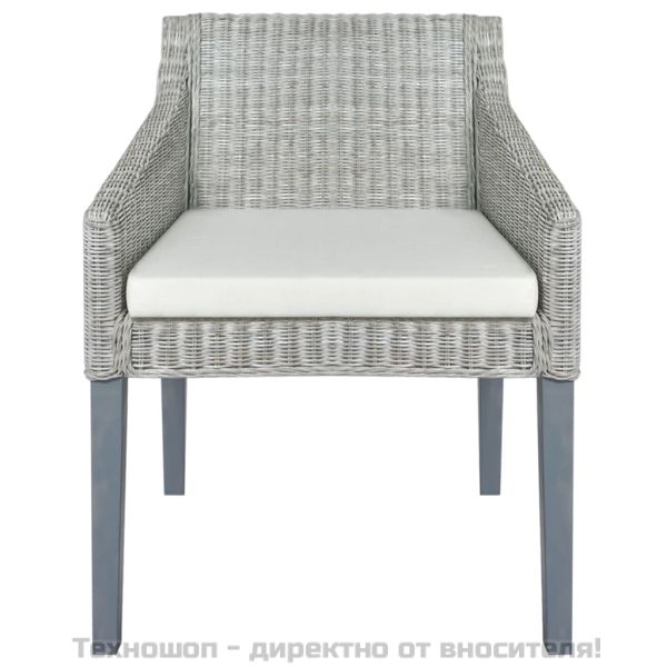 Трапезни столове с възглавници 2 бр сиви естествен ратан