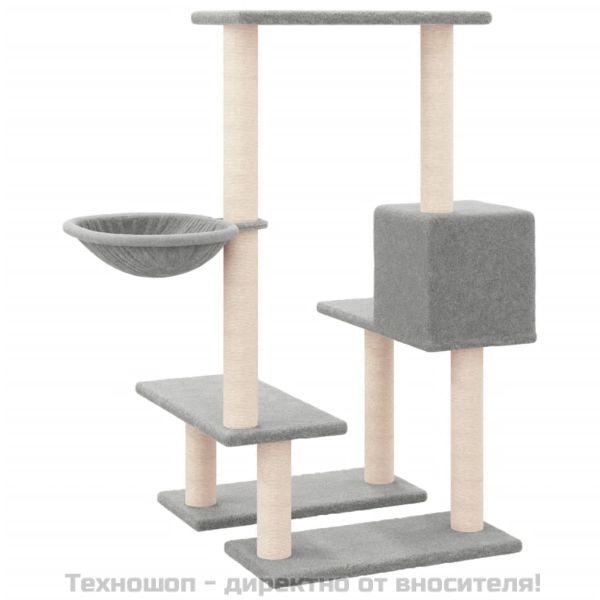 Котешко дърво със сизалени стълбове, светлосиво, 94,5 см
