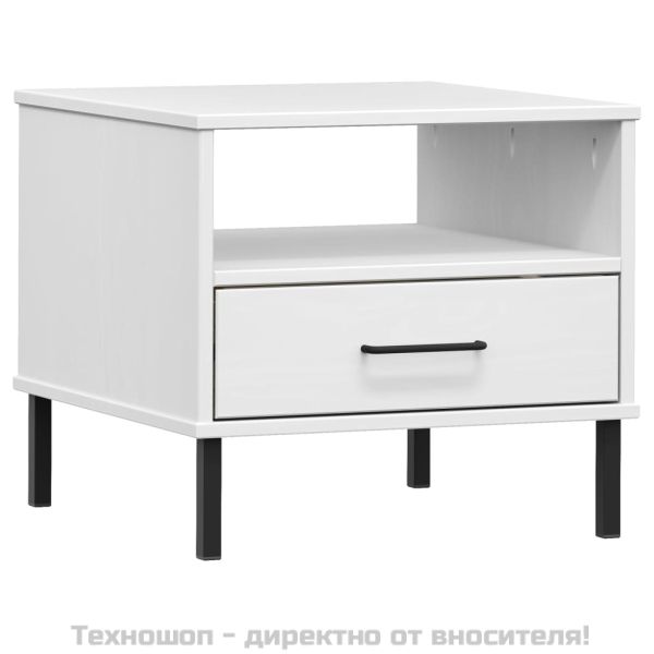 Нощна масичка с метални крака бяла бор масив OSLO