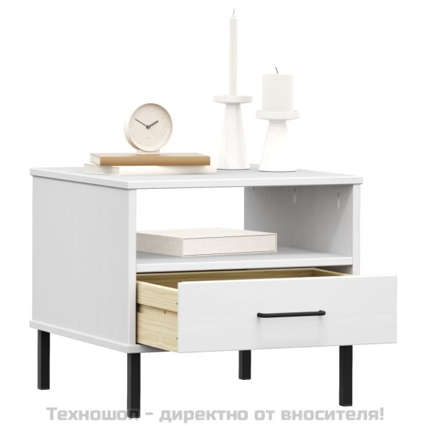 Нощна масичка с метални крака бяла бор масив OSLO