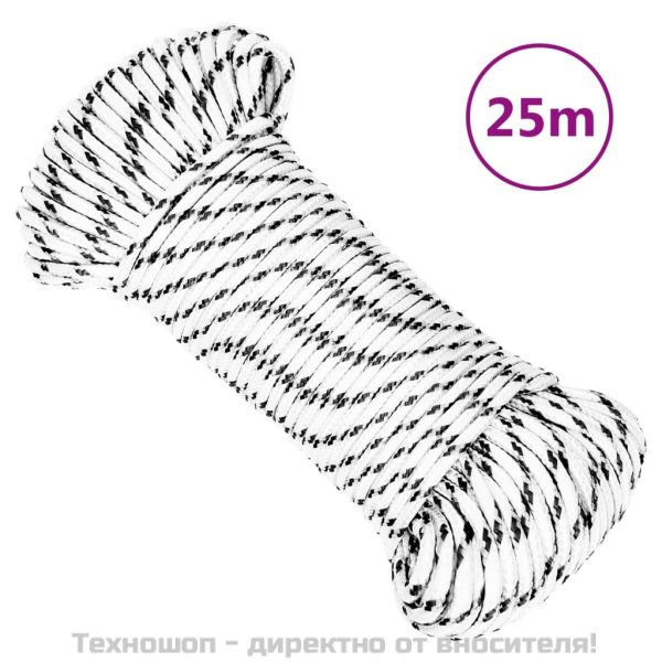 Плетено въже за лодка бяло 3 мм x 25 м полиестер