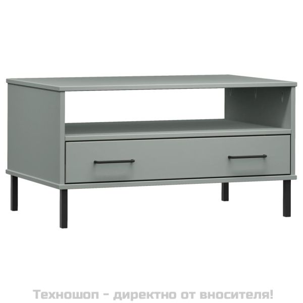 Кафе маса с метални крака сива 85x50x45 см масивно дърво OSLO