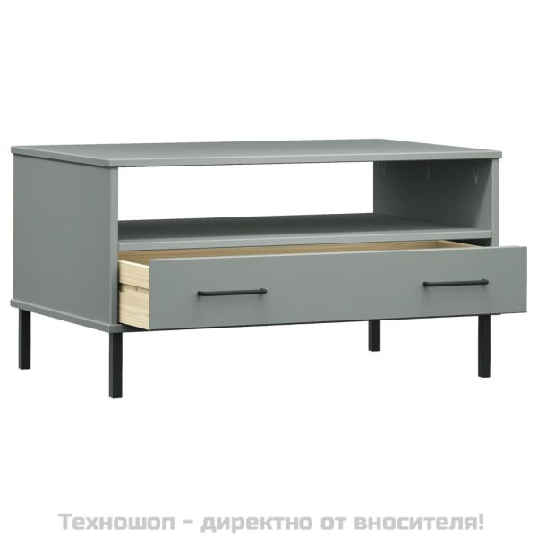 Кафе маса с метални крака сива 85x50x45 см масивно дърво OSLO