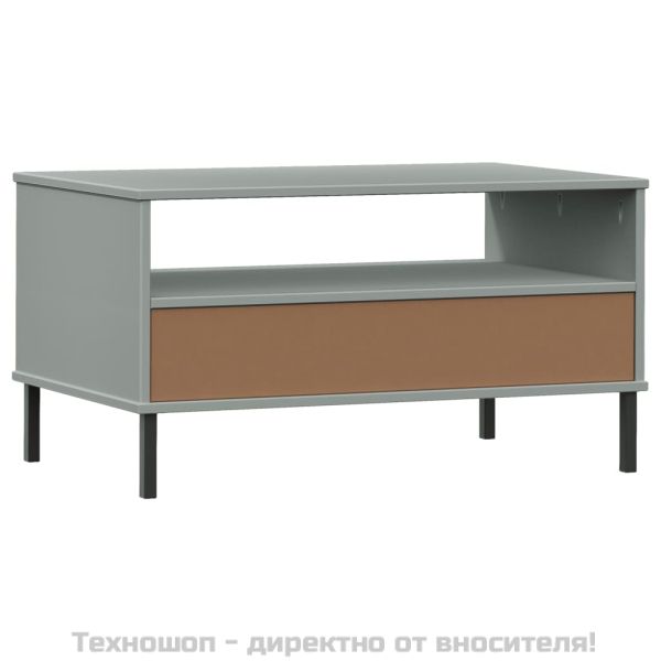 Кафе маса с метални крака сива 85x50x45 см масивно дърво OSLO