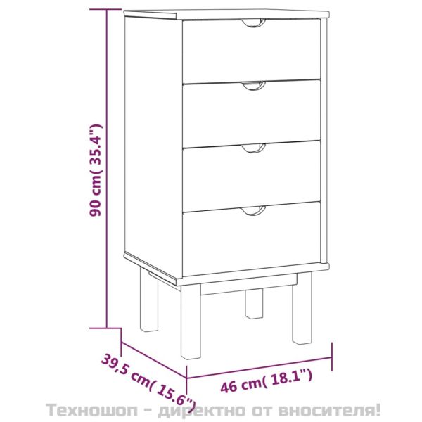 Шкаф с чекмеджета OTTA, кафяво и сиво, 45x39x90 см, бор масив