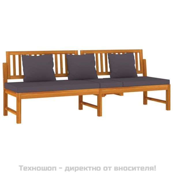 Дневно легло със сиви възглавници 200x60x75 см масивна акация