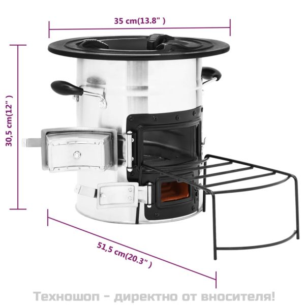 Къмпинг печка на дърва сребърна 51,5x35x30,5 см инокс