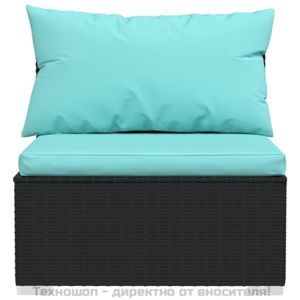 Градински лаундж комплект с възглавници 4 части черен полиратан