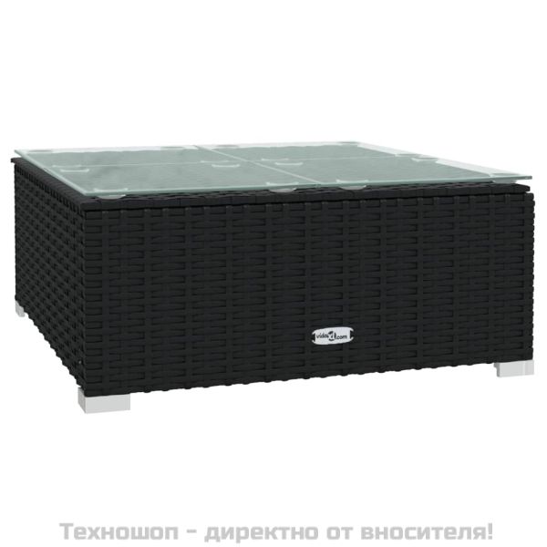 Градински лаундж комплект с възглавници 4 части черен полиратан