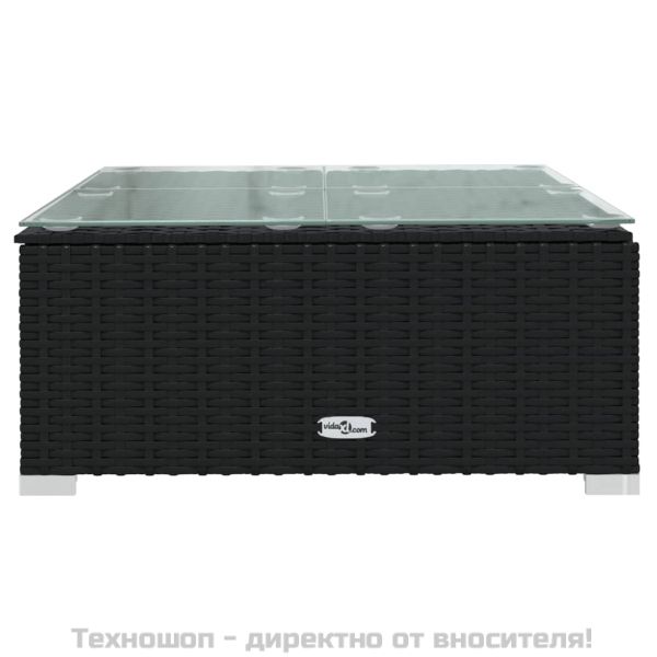 Градински лаундж комплект с възглавници 4 части черен полиратан