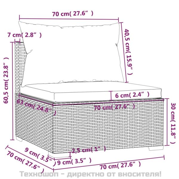 Градински лаундж комплект с възглавници 4 части черен полиратан