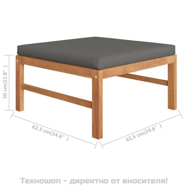 Табуретка, тъмносива възглавница, тиково дърво масив