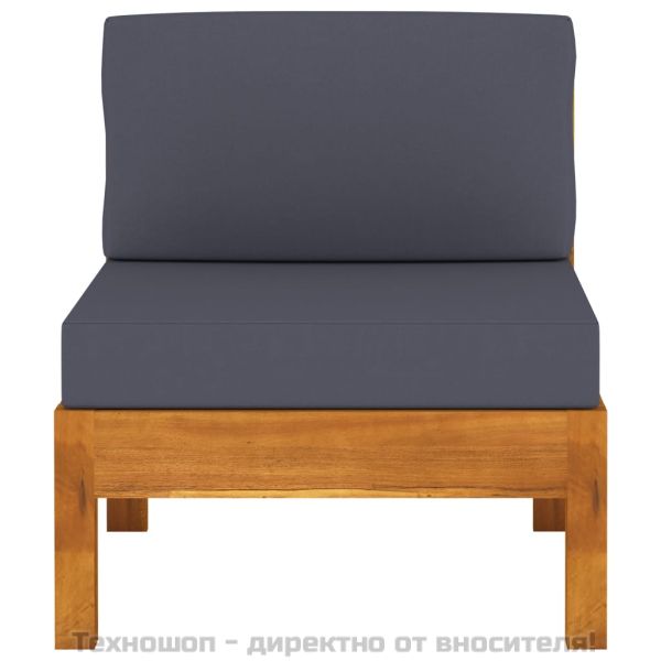 Средни дивани 2 части с тъмносиви възглавници акация масив