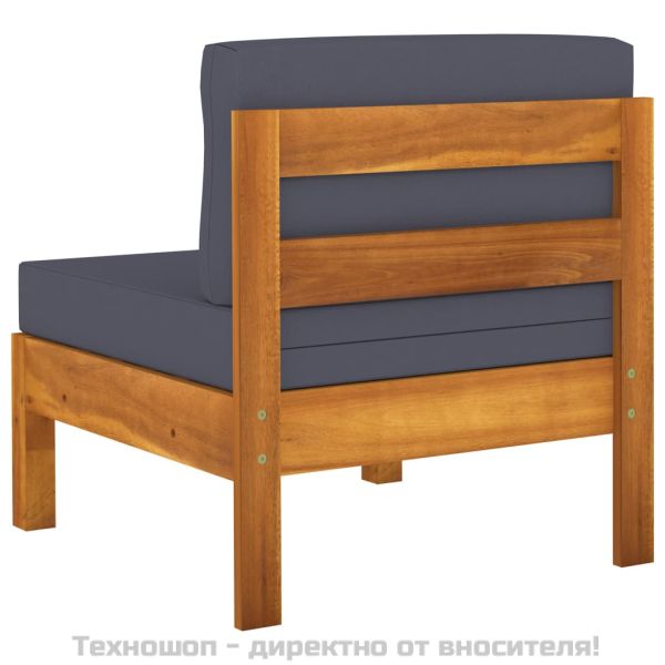 Средни дивани 2 части с тъмносиви възглавници акация масив