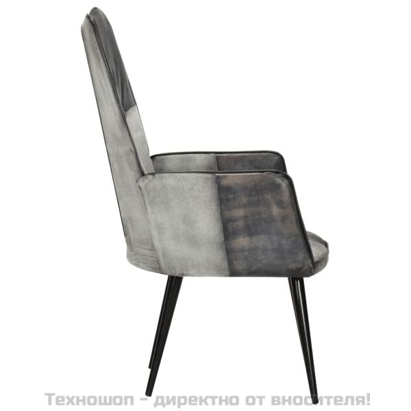 Wingback стол, сив, естествена кожа