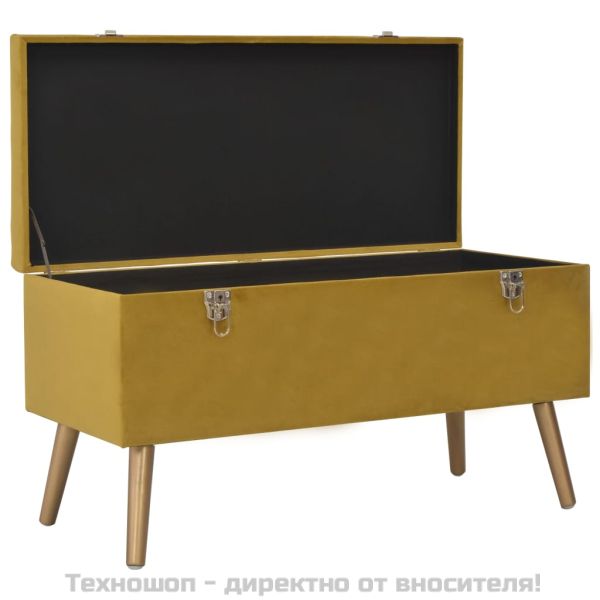 Табуретки за съхранение, 3 бр, горчица жълто, кадифе