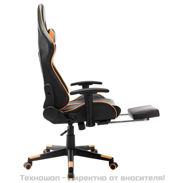 Геймърски стол с подложка крака черно/оранжево изкуствена кожа