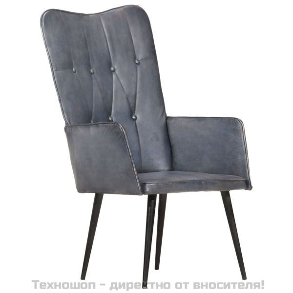 Wingback стол, сив, естествена кожа