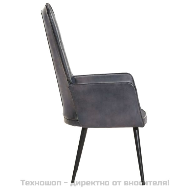 Wingback стол, сив, естествена кожа