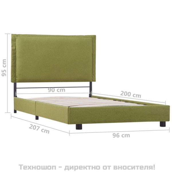 Рамка за легло, зелена, текстил, 90x200 см