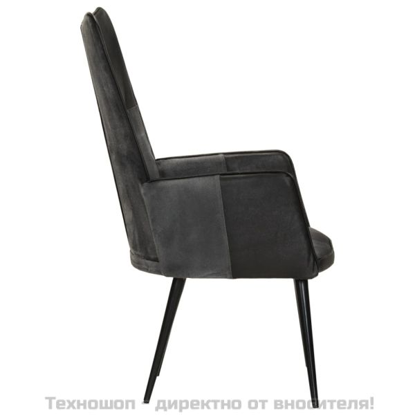 Wingback стол, черно и сиво, естествена кожа