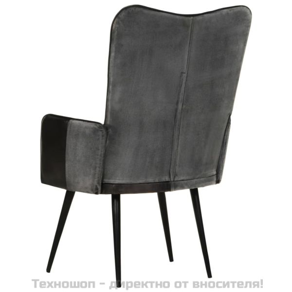 Wingback стол, черно и сиво, естествена кожа
