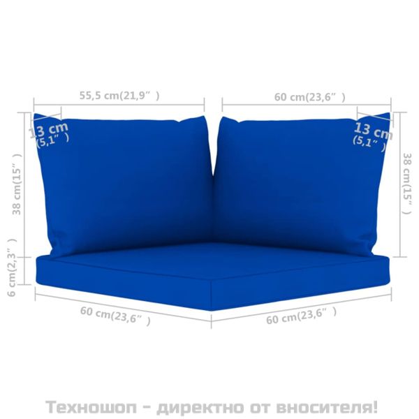 Палетни възглавници, 3 бр, сини, Оксфорд плат