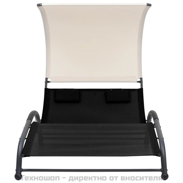 Двоен шезлонг със сенник, Textilene, черен