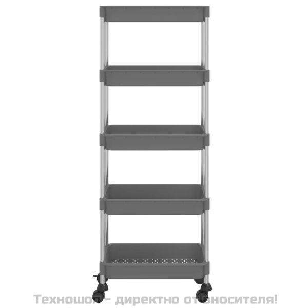 Кухненска количка на 5 нива, сива, 42x29x128 см, желязо и ABS
