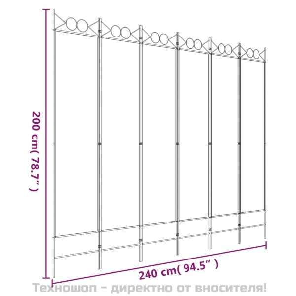 Параван за стая, 6 панела, черен, 240x200 cм, плат
