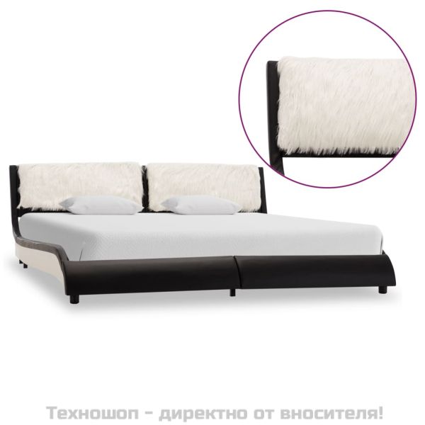 Рамка за легло с LED, черно и бяло, изкуствена кожа, 180x200 cм