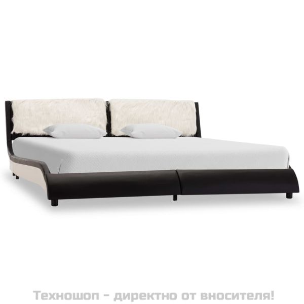Рамка за легло с LED, черно и бяло, изкуствена кожа, 180x200 cм