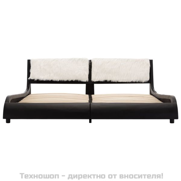 Рамка за легло с LED, черно и бяло, изкуствена кожа, 180x200 cм