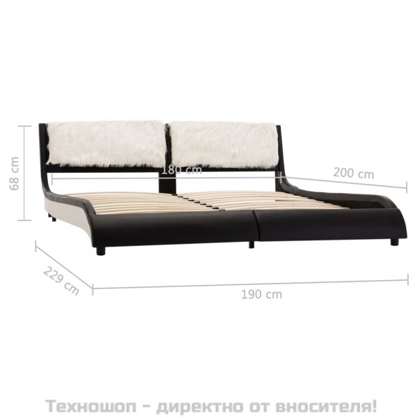 Рамка за легло с LED, черно и бяло, изкуствена кожа, 180x200 cм