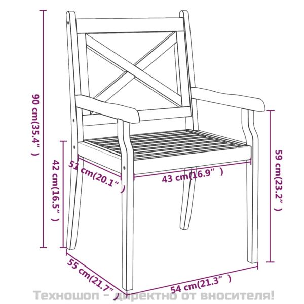 Градински трапезни столове, 6 бр, акация масив