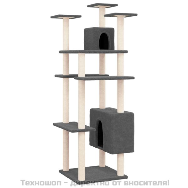 Котешко дърво със сизалени стълбове, тъмносиво, 162 см