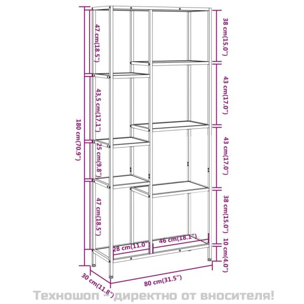 Етажерка за книги 80x30x180 см стомана и инженерно дърво
