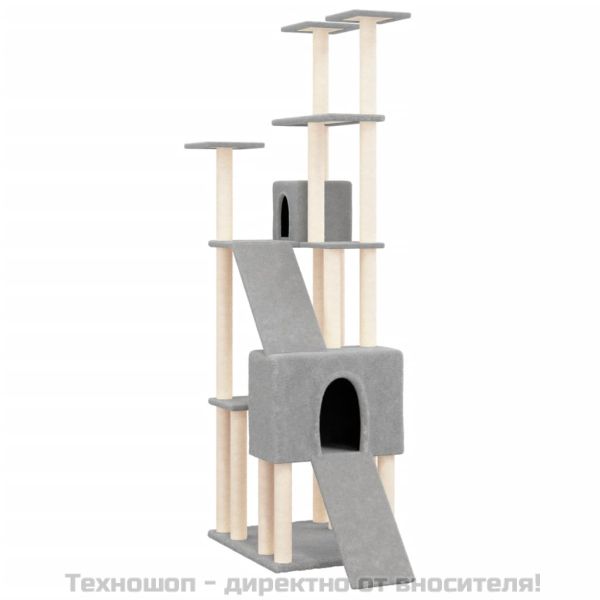 Котешко дърво със сизалени стълбове, светлосиво, 190 см