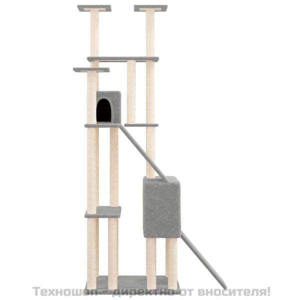 Котешко дърво със сизалени стълбове, светлосиво, 190 см