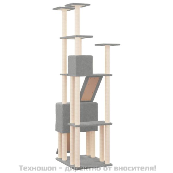 Котешко дърво със сизалени стълбове, светлосиво, 190 см