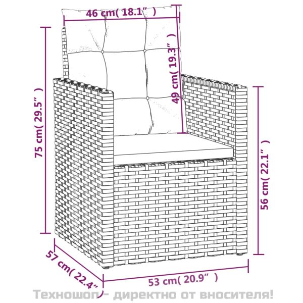 Лаундж комплект за открито с възглавници 3 части полиратан сив