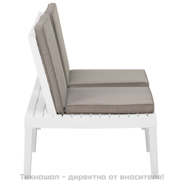 Градински лаундж комплект с възглавници 2 части пластмаса бял