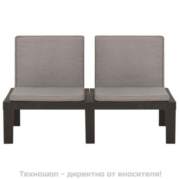 Градински лаундж комплект с възглавници 2 части пластмаса сив