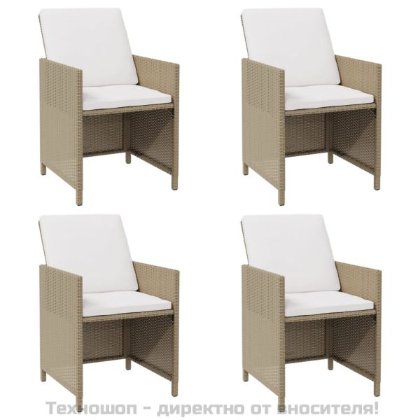 Градински столове с възглавници, 4 бр, полиратан, бежови